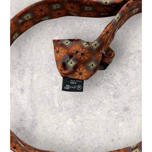 ERMENEGILDO ZEGNA Silk Tie ITALY Brown Orange Geometric Floral W:3.6" EUC - Picture 3 of 7